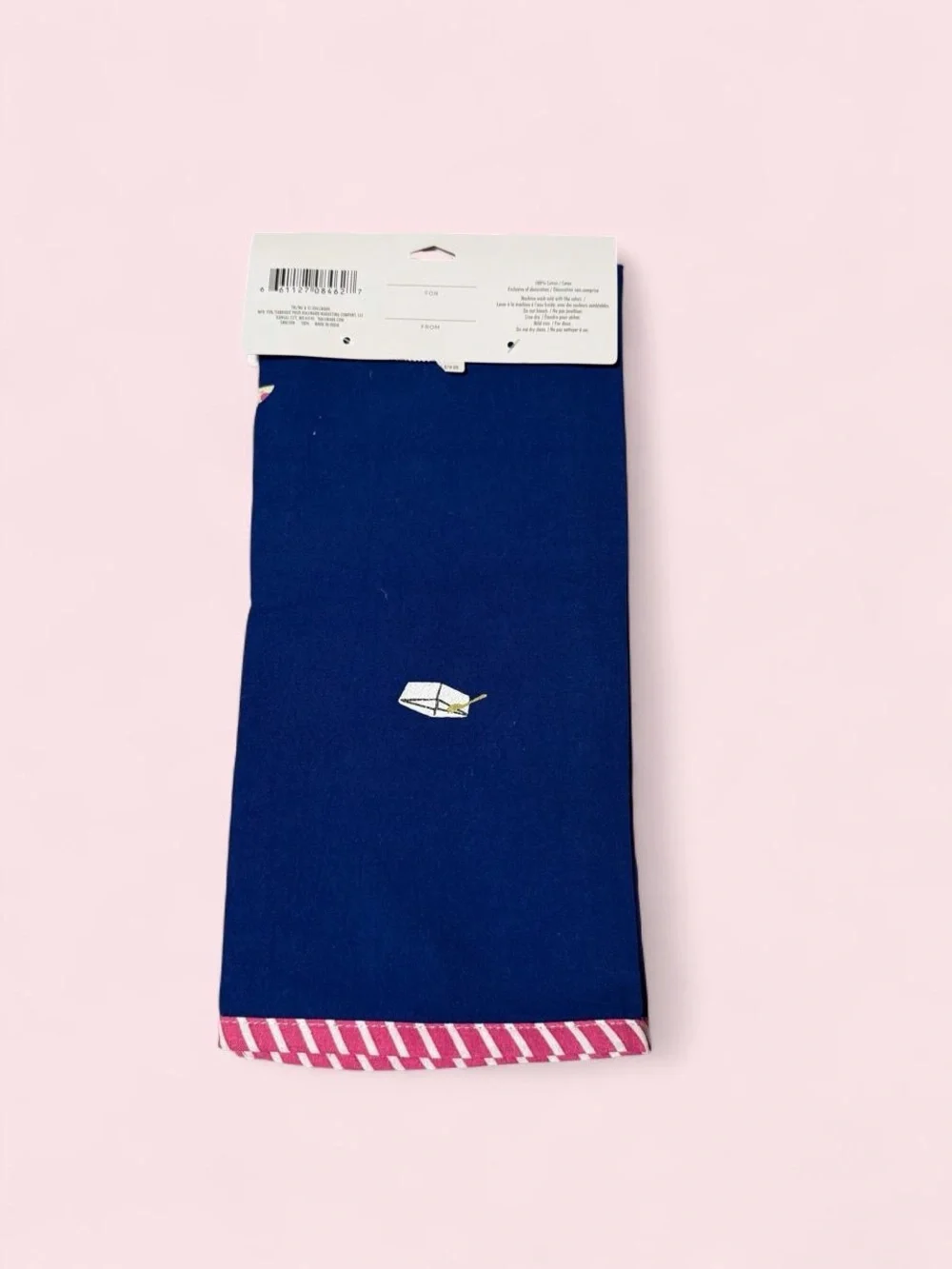 Hallmark Navy and Pink Tea Towel - 'Let's Get Takeout'
